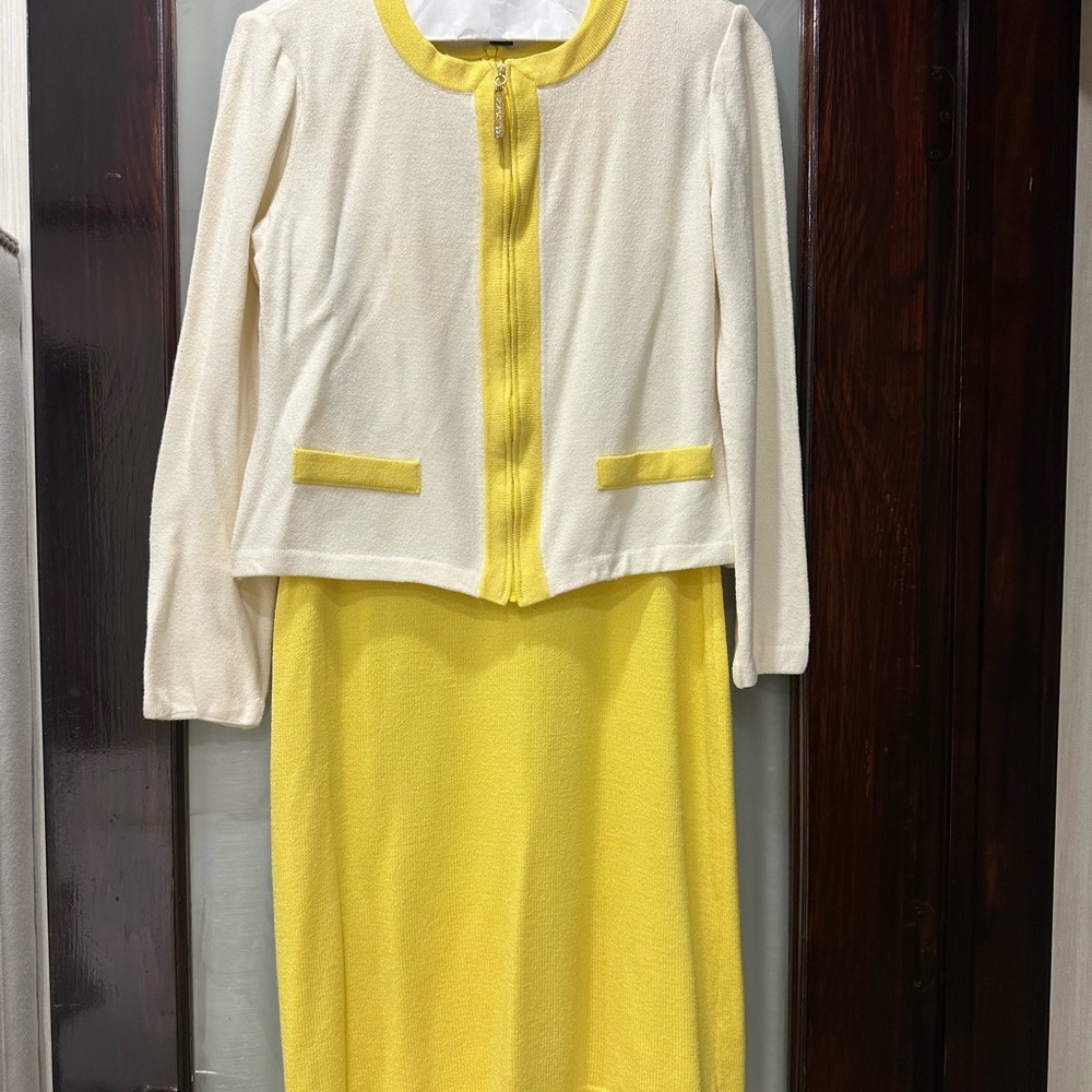 St. John Yellow and Cream Knit Ensemble